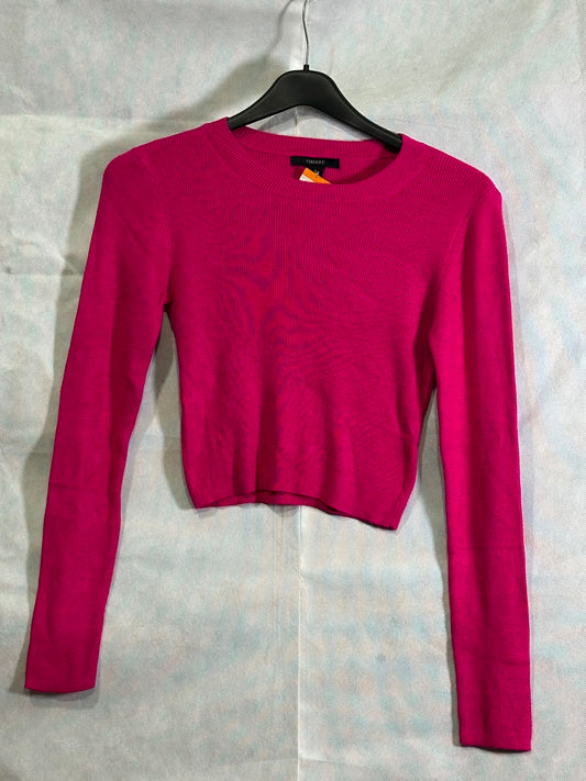 Preloved Forever 21 Magenta Hot Pink Fine Knit Cropped Long Sleeve Sweater