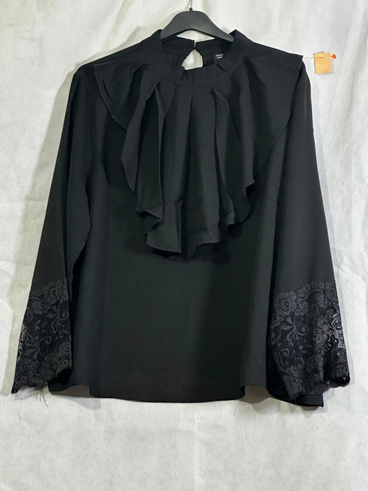 Preloved Shein Curve Black Ruffle Neck Lace-Sleeve Elegant Blouse