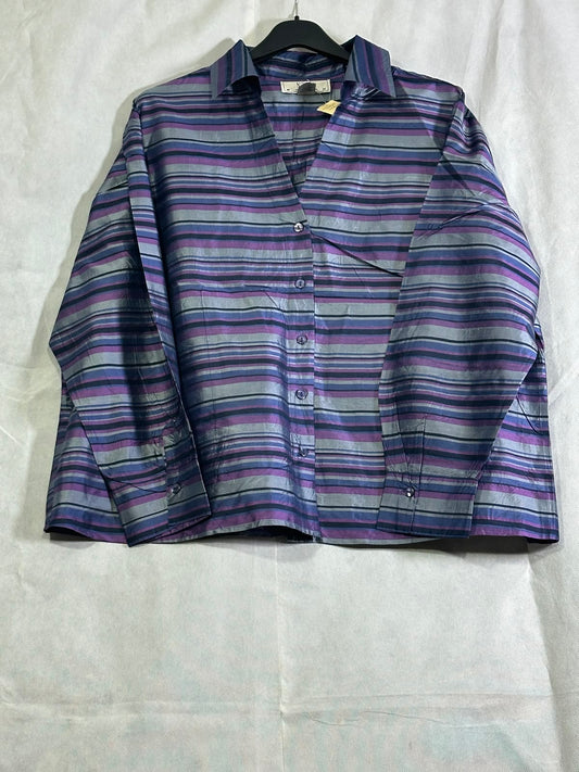 Preloved Nexx 100% Silk Striped Open-Collar Long Sleeve Shirt