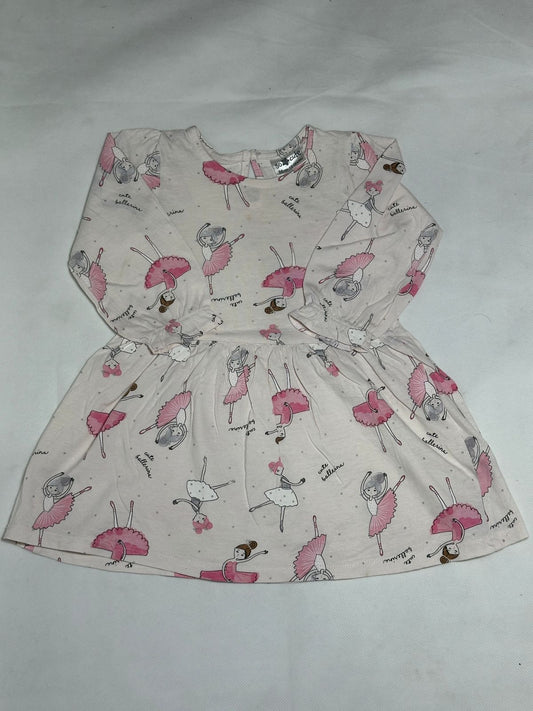 Preloved So Cute Off-White "Cute Ballerina" Print Long Sleeve Skater Dress