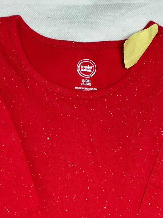 Preloved Wonder Nation Bright Red Silver Glitter Speckled Long Sleeve Dress