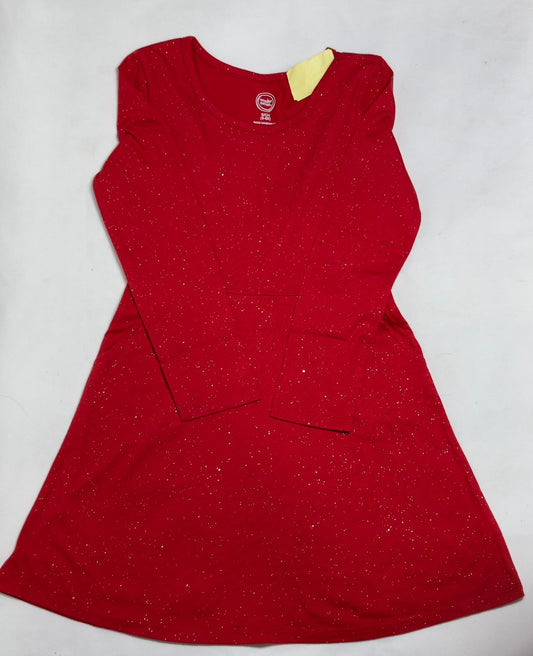 Preloved Wonder Nation Bright Red Silver Glitter Speckled Long Sleeve Dress