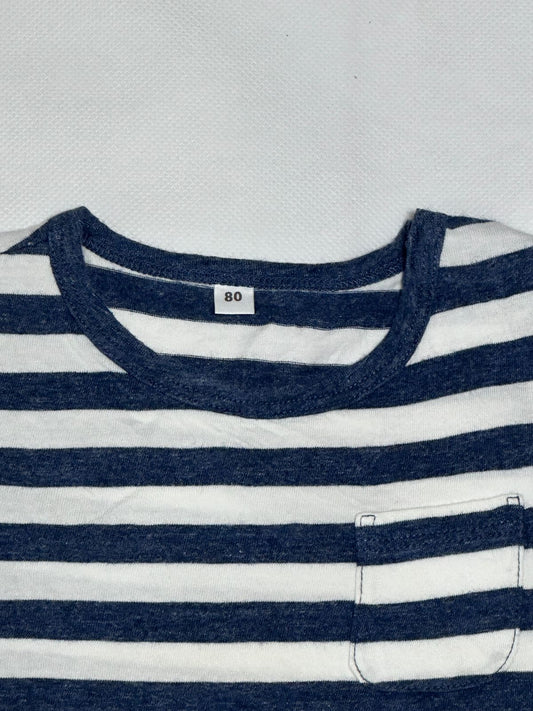 Preloved Navy & White Striped Pocket Peplum Dress