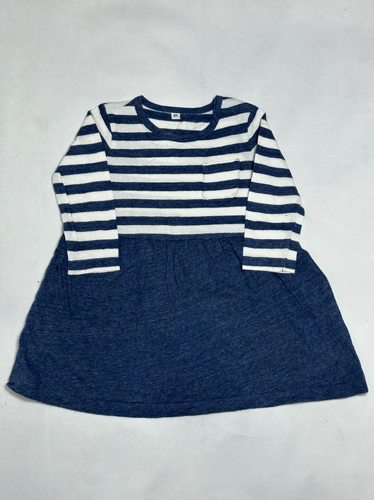 Preloved Navy & White Striped Pocket Peplum Dress