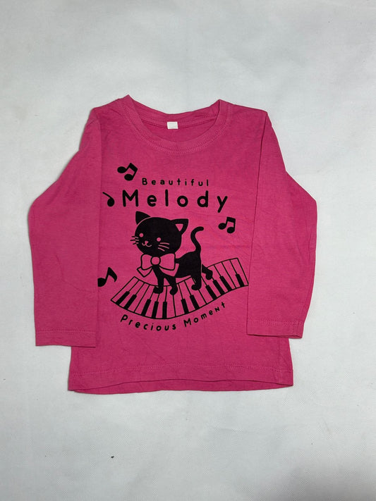 Preloved Deep Pink "Beautiful Melody" Cat & Piano Graphic Top