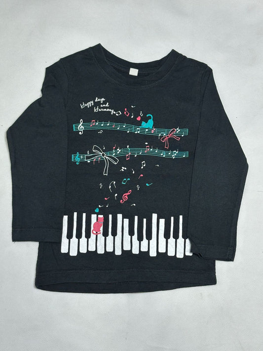 Preloved Black Piano & Musical Notes Graphic Long Sleeve Top