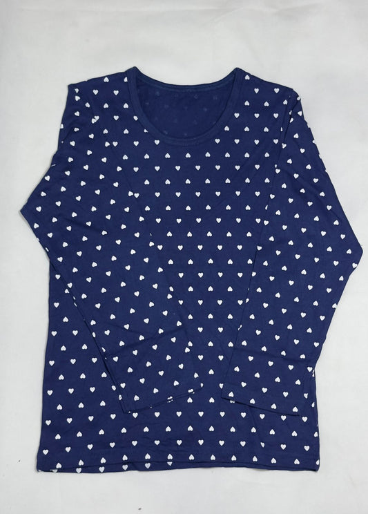 Preloved Navy Blue White Heart Printed Long Sleeve Top