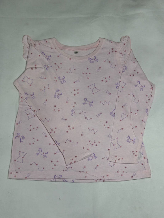 Preloved Light Pink Unicorn & Celestial Glitter Ruffle Sleeve Top