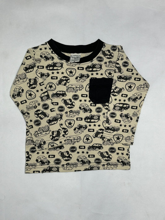 Preloved Spunky Kids Cream Car & Transport Printed Pocket Long Sleeve Top