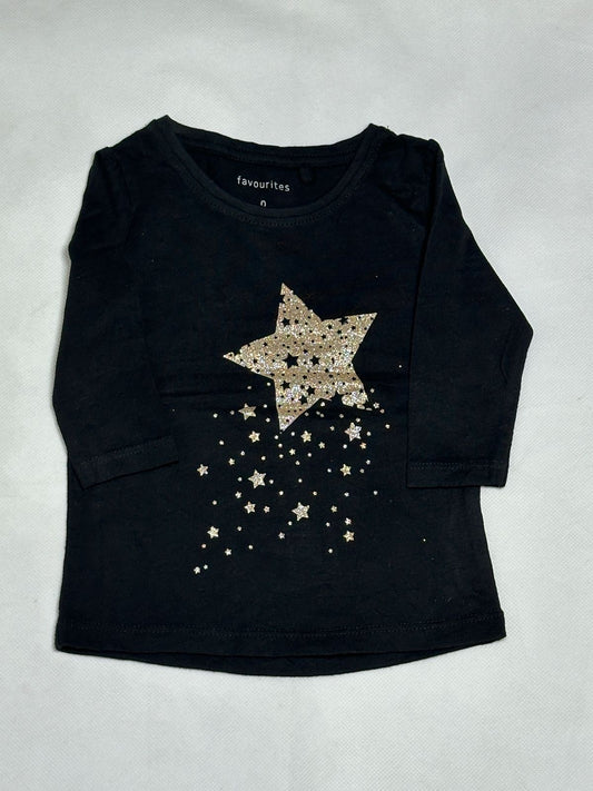 Preloved Favourites Black Gold Glitter Shooting Star Long Sleeve Top