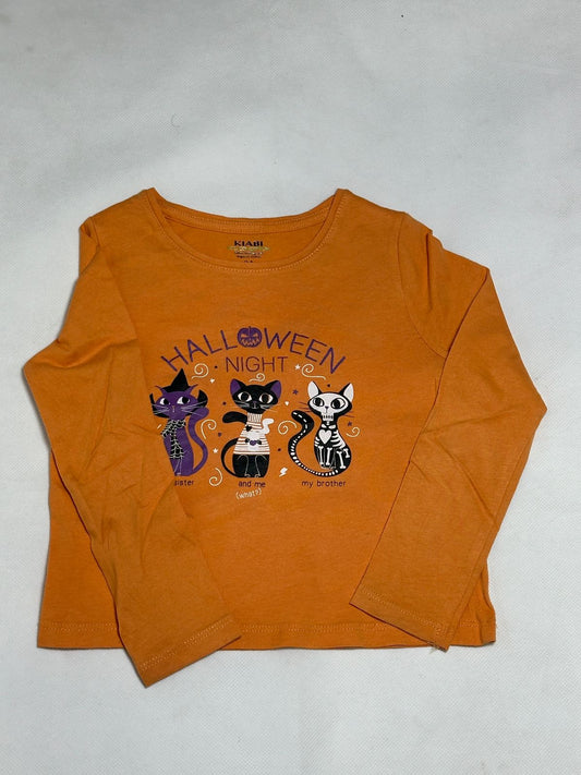 Preloved Kiabi Eco-Conception Orange Cats Printed Long Sleeve Top