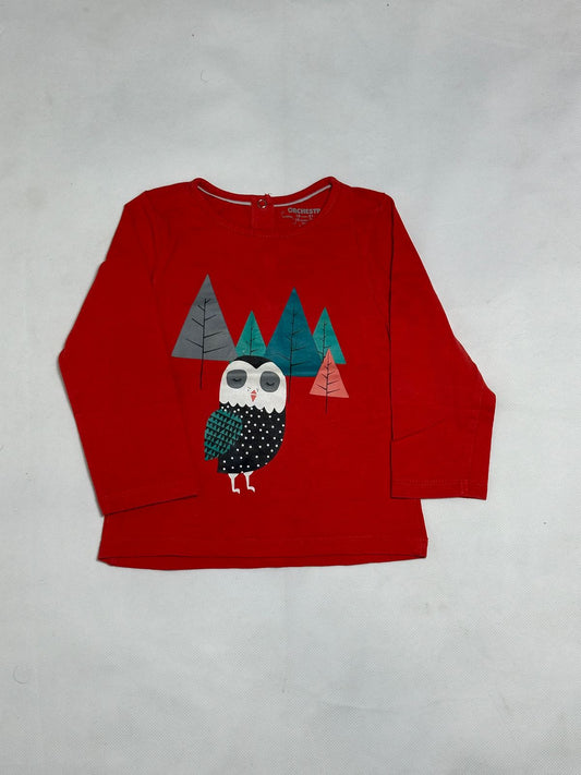 Preloved Orchestra France Baby Red Owl & Pine Forest Printed Long Sleeve Top