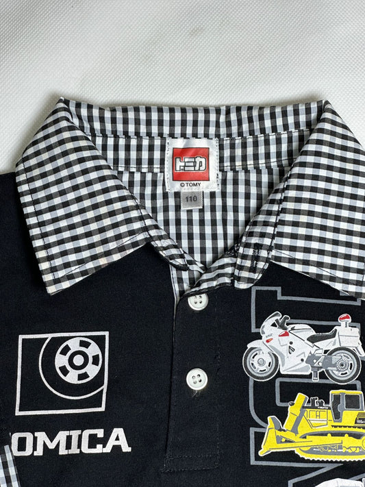 Preloved Tomica Takara Tomy Gingham Check Layered Vehicle Graphic Polo Shirt