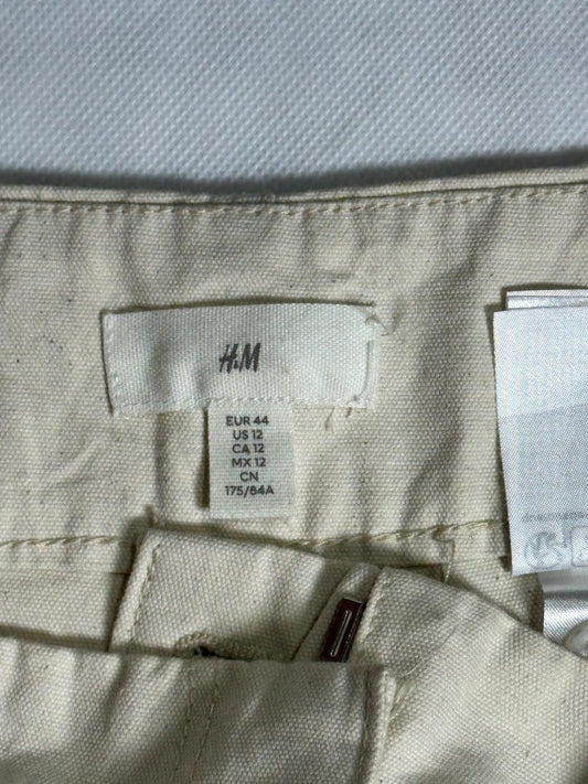 Preloved H&M Cream Beige High-Waisted Wide-Leg Canvas Cargo Pants