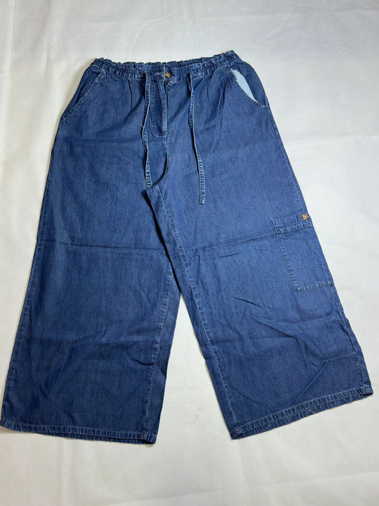 Preloved  Elastic-Waist Drawstring Chambray Wide-Leg Culottes