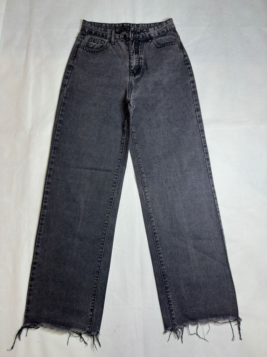 Preloved SHEIN Washed Charcoal Black Raw-Hem High-Waisted Wide-Leg Jeans