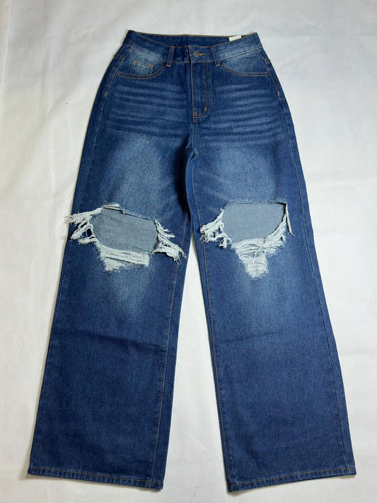 Preloved SHEIN Ripped High-Waisted Wide-Leg Denim Jeans