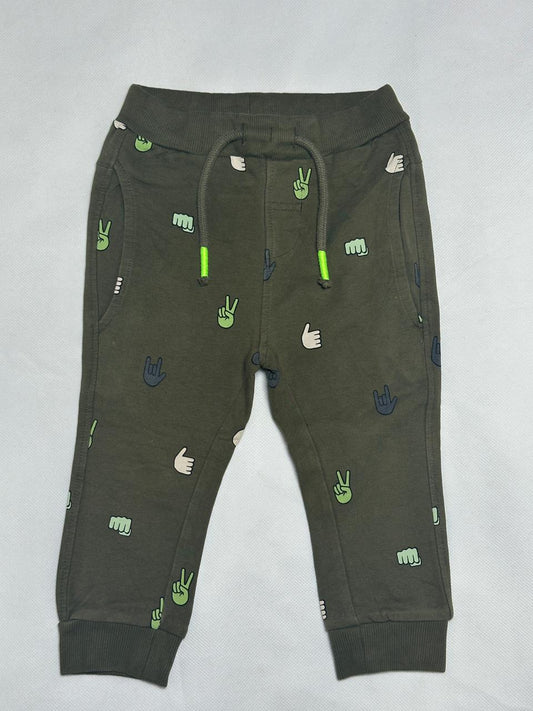 Preloved Name It Olive Green Hand Gesture Print Drawstring Jogger Pants