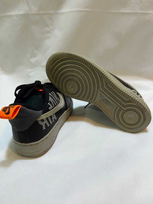 Preloved Nike Air Force 1 '07 LV8 Black Grid Swoosh & Orange Pull Tab Sneakers