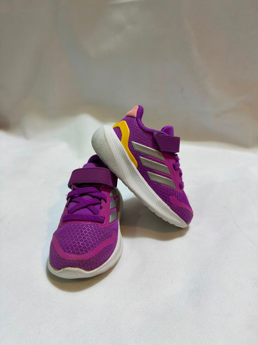 Preloved adidas Kids Runfalcon Vibrant Purple & Yellow Strap Sneakers
