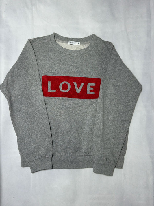 Preloved Grey Heather Red Box Logo "LOVE" Graphic Sweatshirt