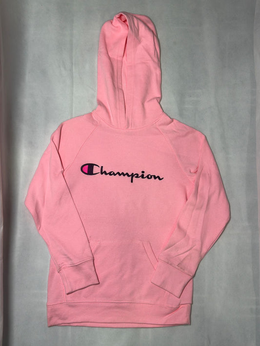 Preloved Champion Light Pink Embroidered Script Logo Fleece Pullover Hoodie