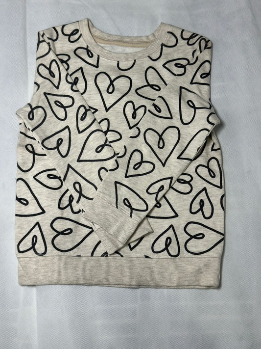 Preloved Oatmeal Heather Black Scribble Heart Print Sweatshirt