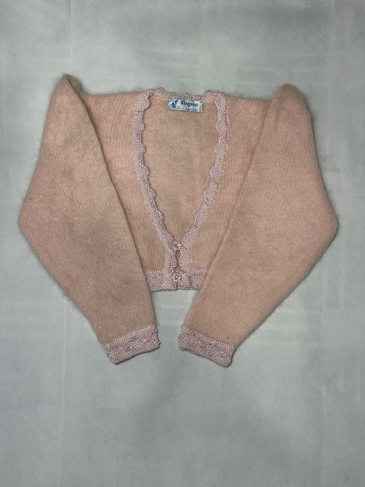 Preloved Foque Pale Powder Pink Scalloped Knit Crop Bolero Cardigan
