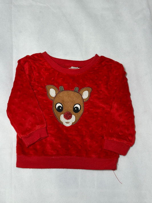 Preloved Bright Red Textured Minky Fleece Reindeer Appliqué Sweatshirt