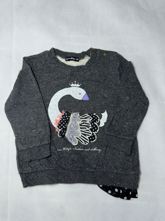 Preloved Charcoal Grey Speckled Crowned Swan 3D Patchwork Layered Sweatshirt