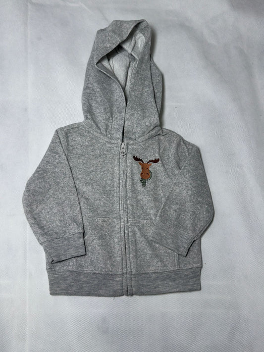 Preloved Heather Grey Reindeer / Moose Embroidered Full-Zip Fleece Hoodie