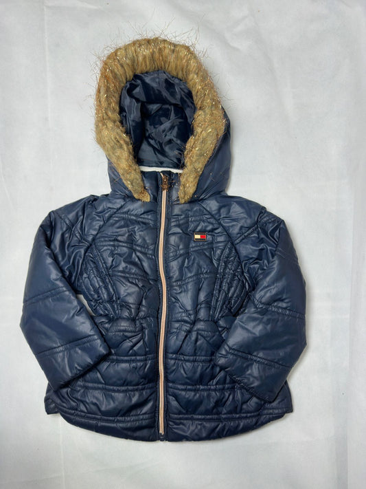 Preloved Tommy Hilfiger Dark Navy Metallic Faux Fur Hooded Puffer Coat