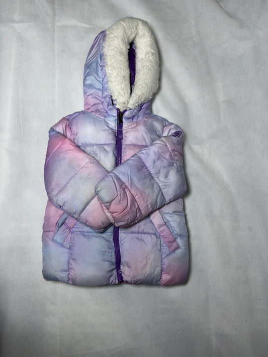 Preloved Pastel Watercolor Ombré Sherpa-Lined Hooded Puffer Coat
