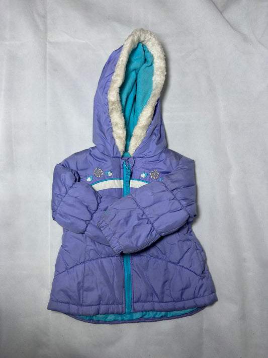 Preloved Lavender Purple Snowflake Embroidered Sherpa-Lined Hooded Puffer Coat
