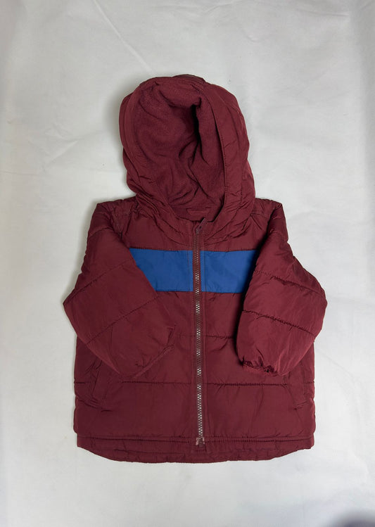 Preloved Baby Maroon & Blue Fleece-Lined Hooded Puffer Jacket