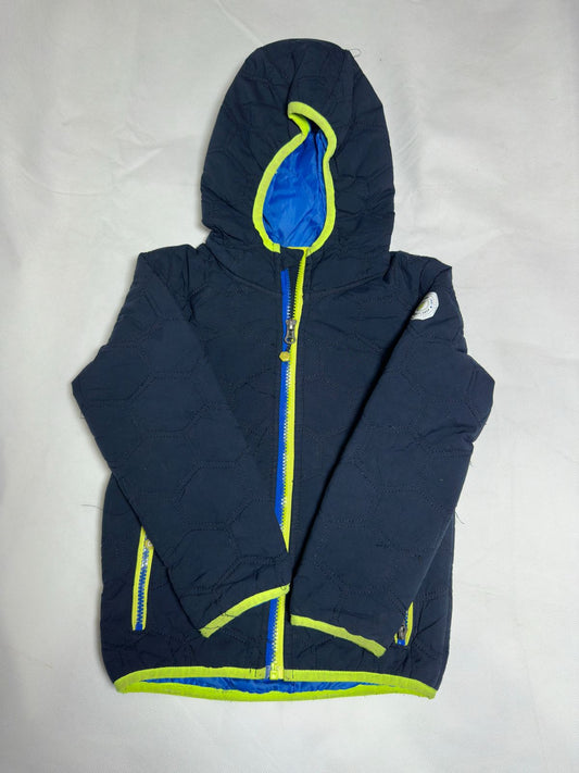 Preloved Kids Navy Blue Hexagon-Quilted Hooded Puffer Jacket with Neon Piping