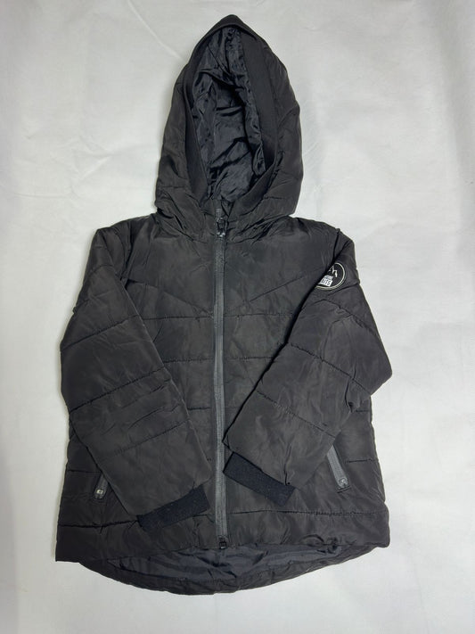 Preloved Kids All-Black Hooded Puffer Jacket with Sleeve Patch