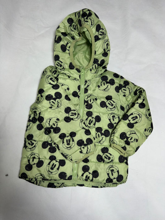 Preloved Disney Mickey Mouse All-Over Print Light Green Hooded Puffer Jacket