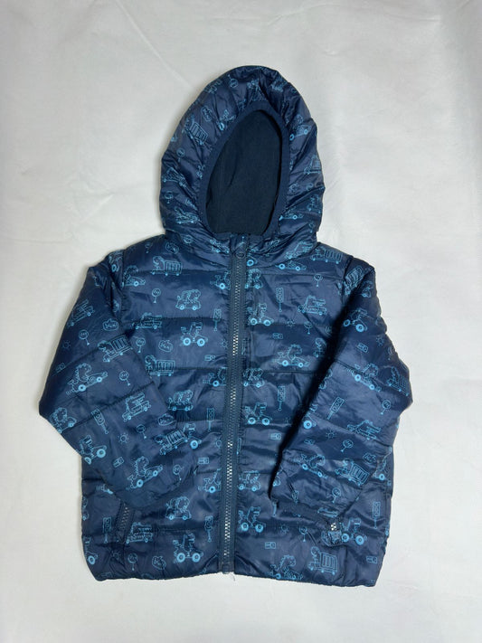 Preloved Baby Boys Navy Blue Vehicle All-Over Print Hooded Puffer Jacket
