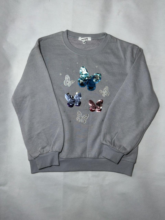 Preloved Kids Girls Grey Reversible Sequin Butterfly Graphic Sweatshirt