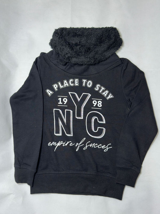 Preloved Kids Girls Black NYC Empire of Success Sherpa Collar Hoodie