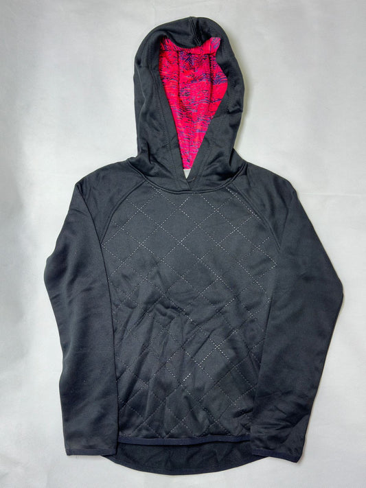 Preloved Kids Girls Black Quilted Pattern Hoodie with Hot Pink Lining