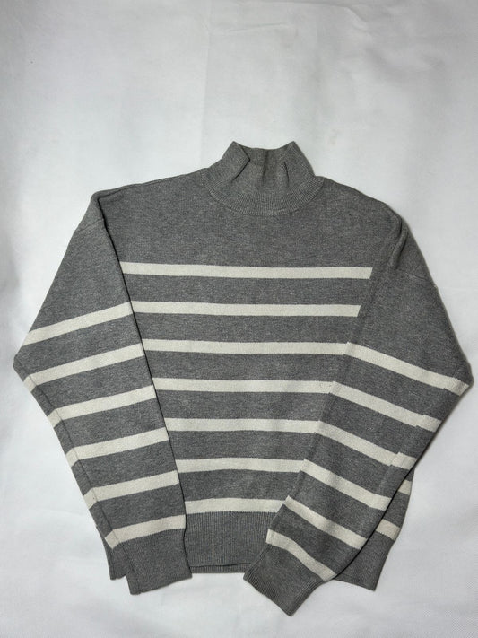 Preloved Kids Girls Grey & White Striped Mock Neck Knit Sweater