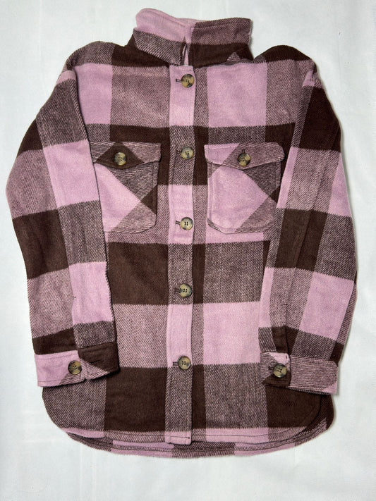 Preloved Kids Girls Purple & Brown Plaid Button-Up Fleece Shacket