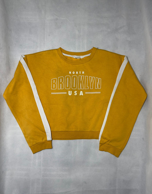 Preloved Kids Girls Mustard Yellow BROOKLYN USA Stripe Sleeve Sweatshirt