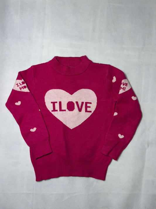 Preloved Kids Girls Hot Pink I LOVE Heart Knit Sweater