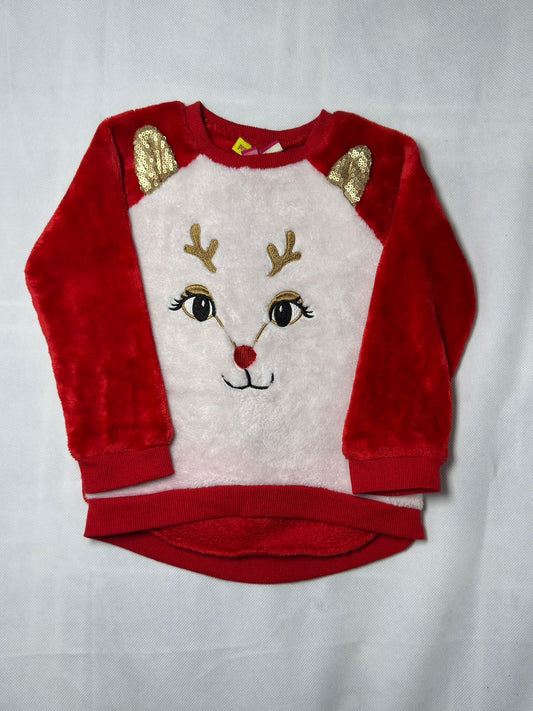 Preloved Kids Girls Red & White Reindeer Sherpa Fleece Sweatshirt