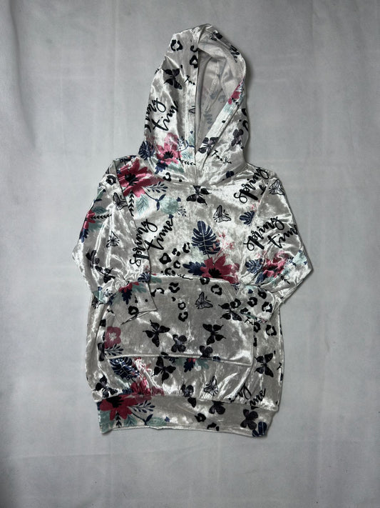 Preloved Kids Girls Silver Velvet Floral Butterfly Hoodie Dress