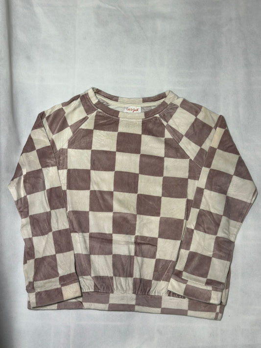 Preloved Kids Girls Cat & Jack Brown Checkered Velour Sweatshirt
