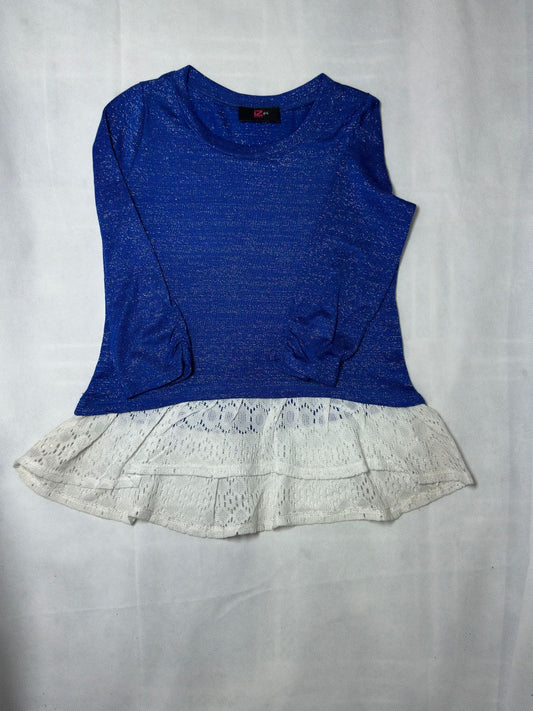 Preloved Kids Girls Royal Blue Shimmer Layered Lace Hem Top